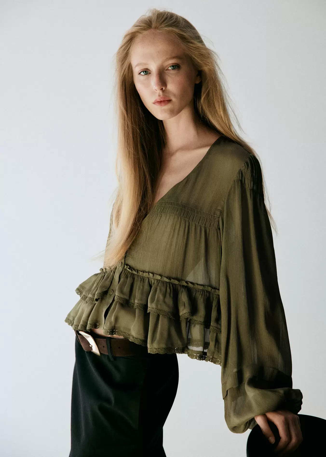Ruffle blouse with lace details