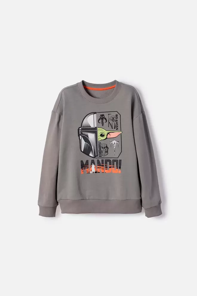 BUZO DE MANDALORIAN CERRADO GRIS PARA NIÑO
