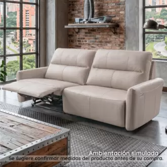 Sofá Reclinable Hunter taupe| Mueble de cuero | Reclinable eléctrico | 2 puestos