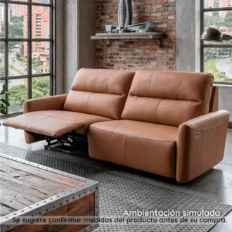 Sofá Reclinable Hunter café| Mueble de cuero | Reclinable eléctrico | 2 puestos