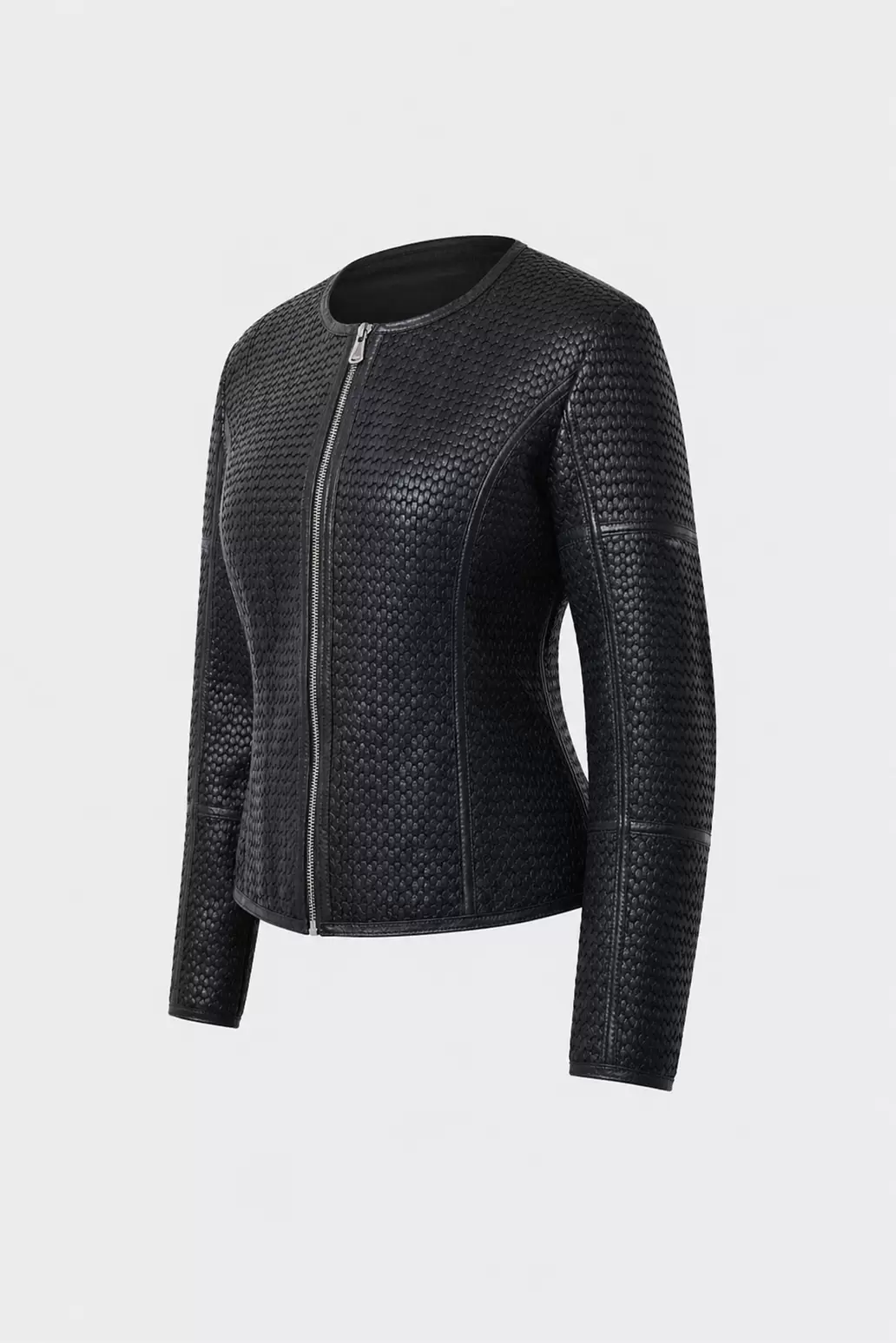 Chaqueta de cuero tejido para mujer Woven
