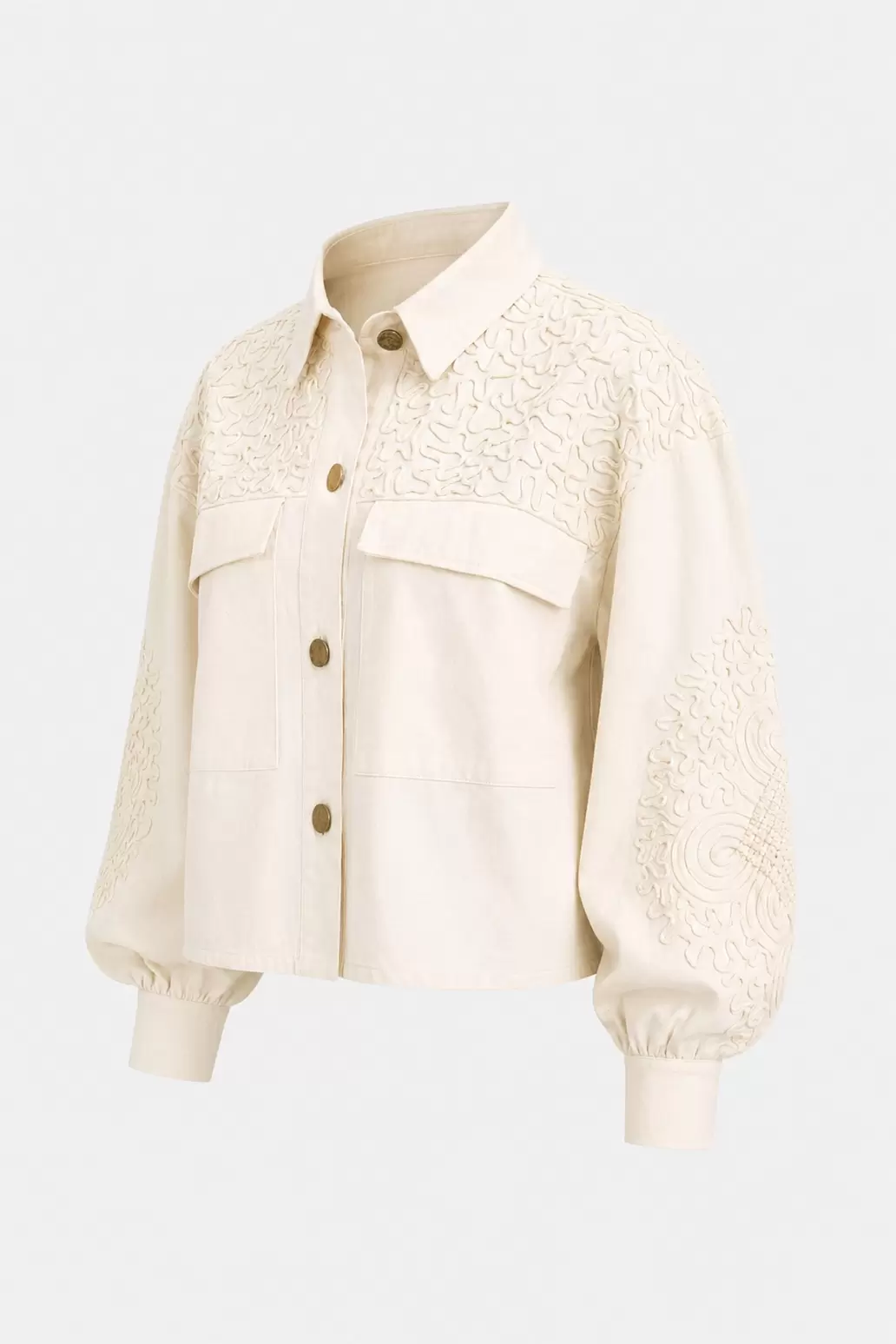 Chaqueta aguamarina de tela para mujer bordados en gamuza