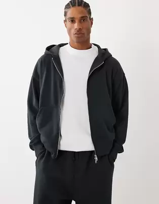 Cotton On zip up hoodie in washed black