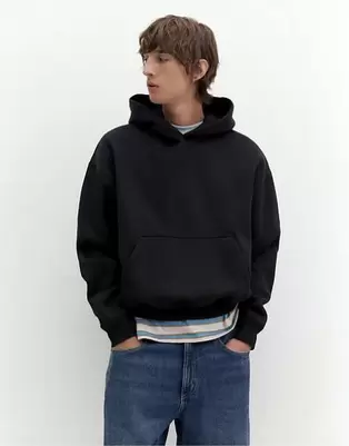 Pull&Bear Boxy fit hoodie in black