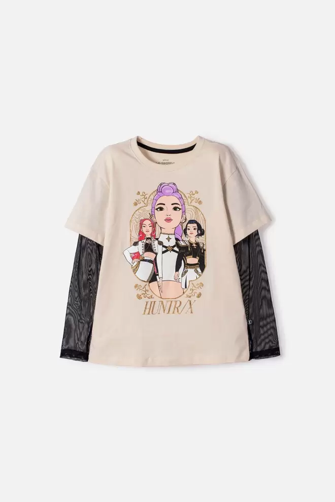 CAMISETA DE K-POP DEMON HUNTER CON MALLA ALMENDRA PARA NIÑA