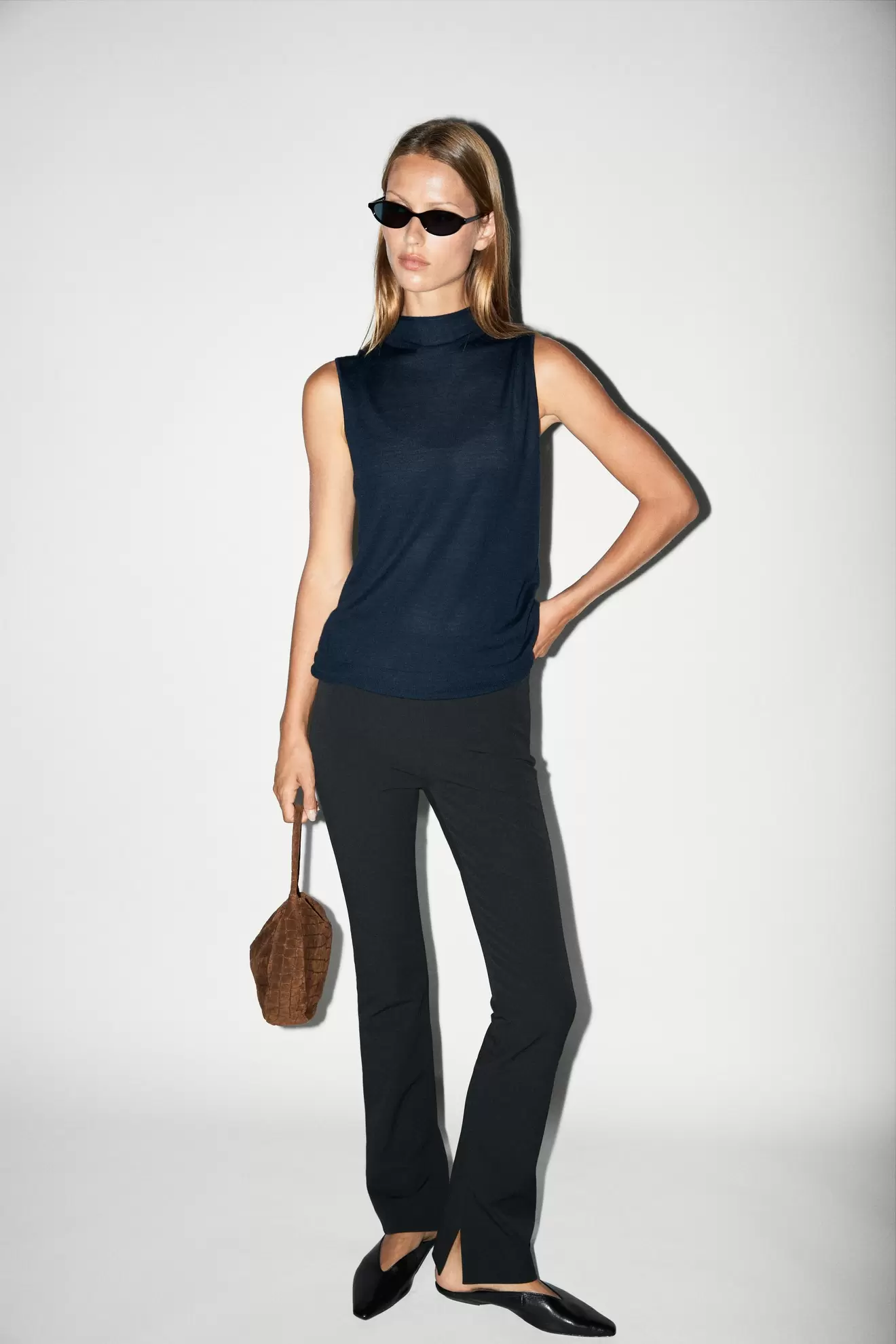 Top punto cuello perkins 100% lana