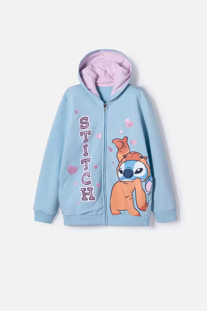 BUZO DE STITCH Y CAPYBARA CON CAPUCHA AZUL PARA NIÑA