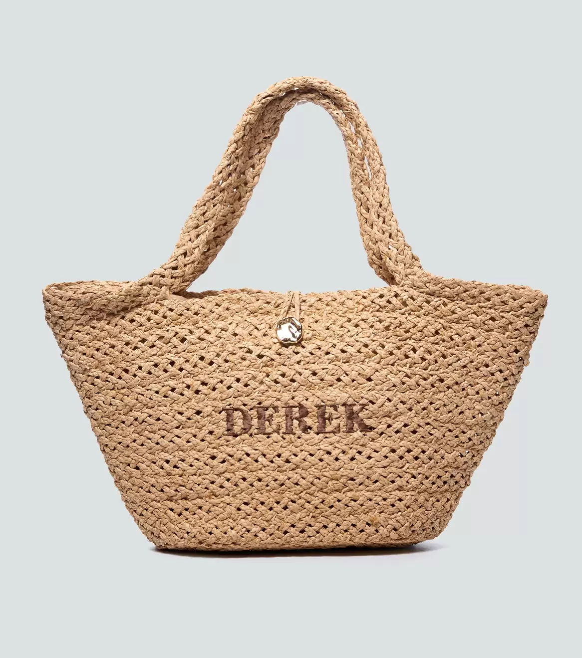 Bolso De Rafia Natural Trenzada Con Broche Cierre Unicolor Derek