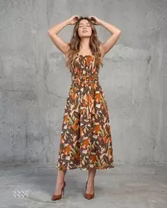 Vestido Midi Estampado con Pechera Nido de Abeja y Cinturón de Lazo