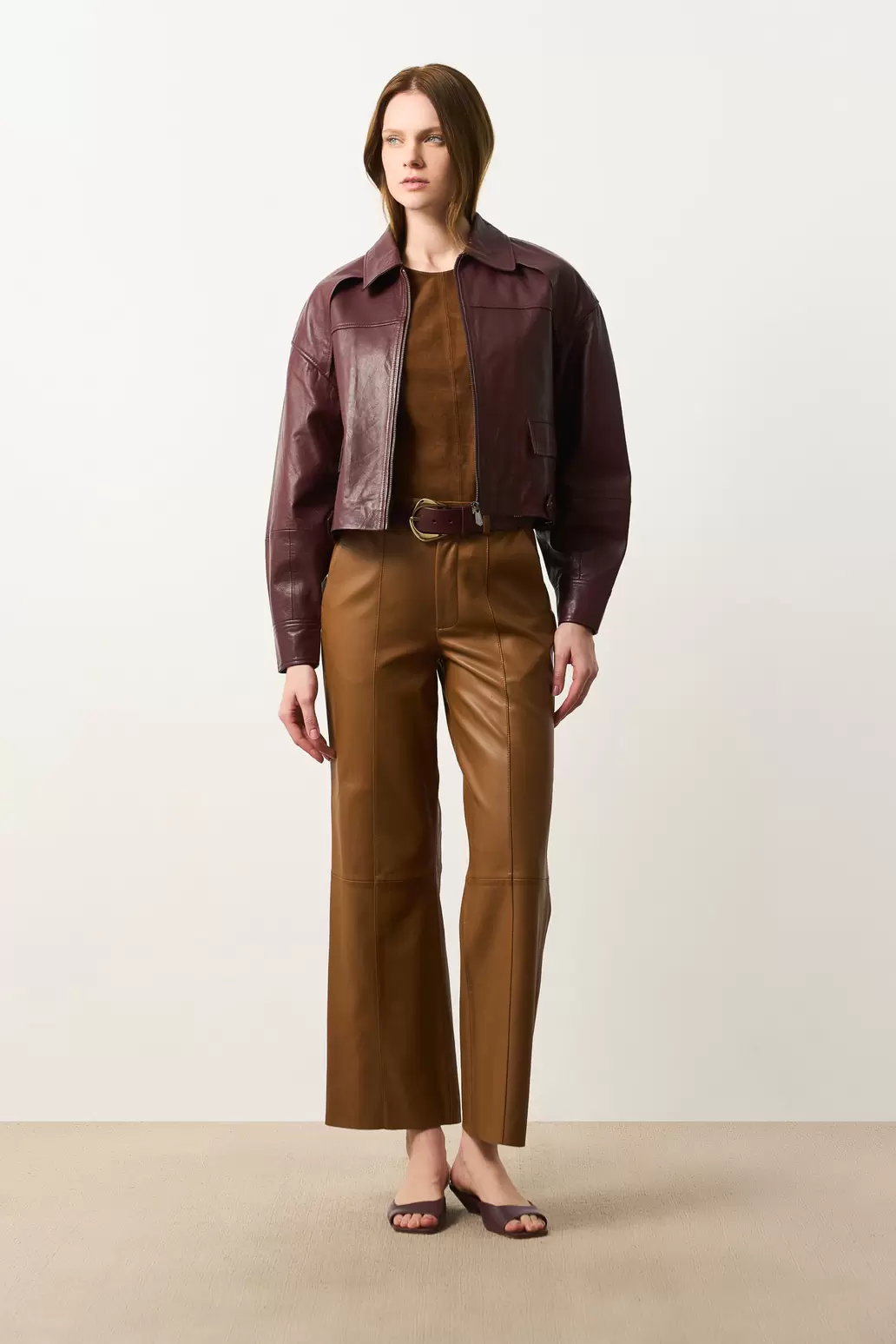 Chaqueta boxy en cuero para mujer Cayena