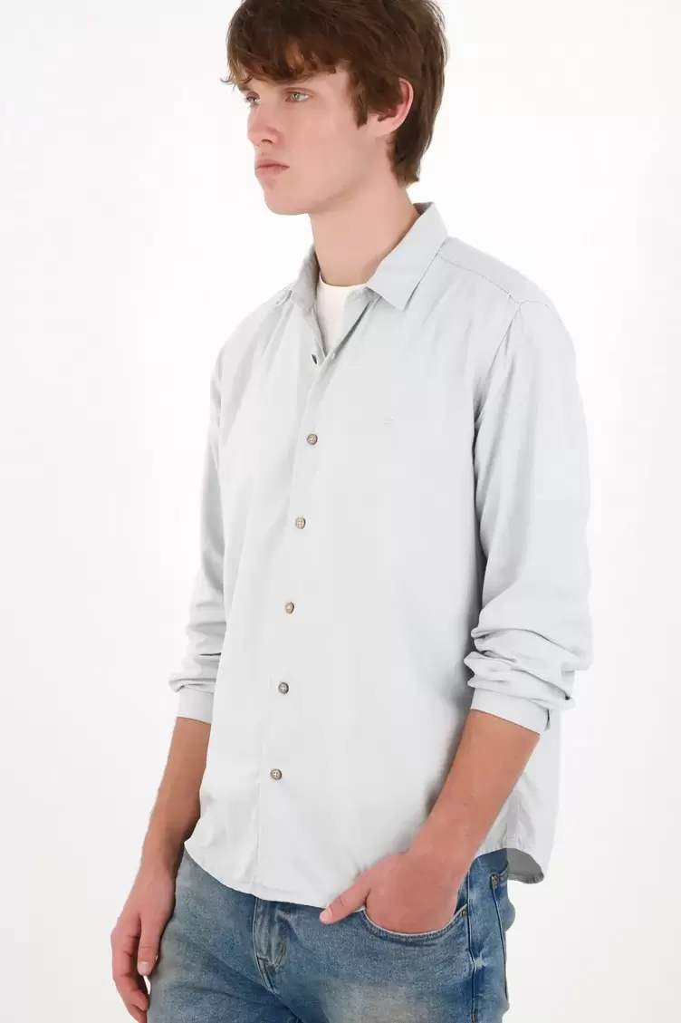 Camisa fit regular con botones en contraste de algodón gris claro para hombre