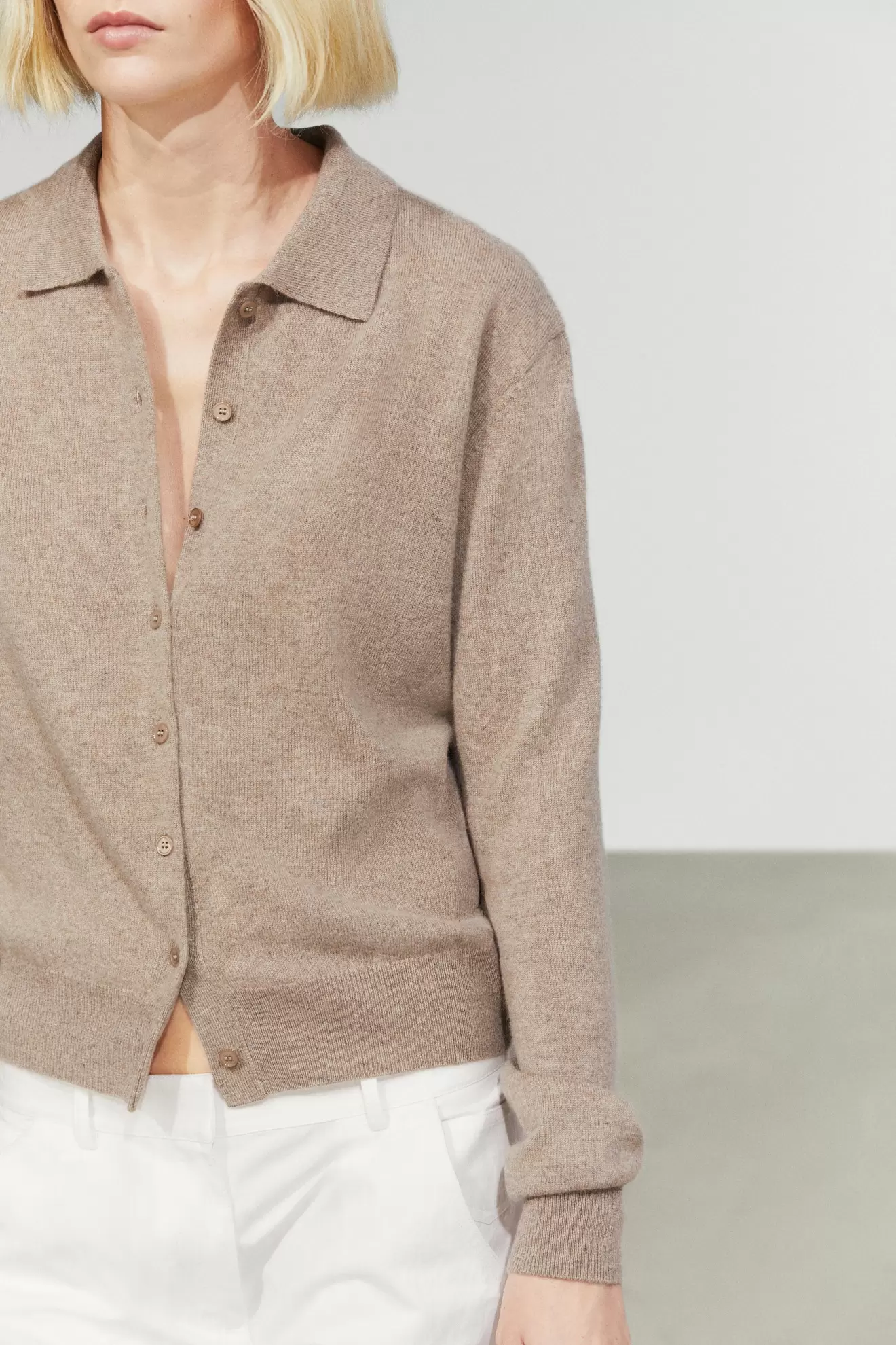 Cárdigan punto cuello polo 100% cashmere