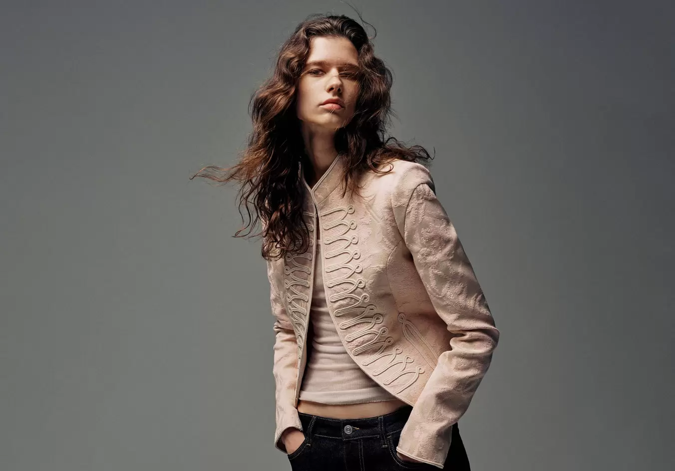 Jacquard jacket with frogging closures