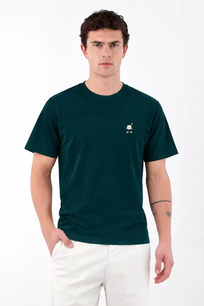 Camiseta gráfica regular fit con mini gráfico al pecho de algodón verde petróleo para hombre