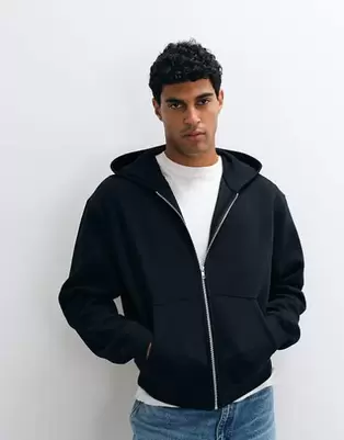 ASOS DESIGN essentials oversized boxy zip through hoodie in black
