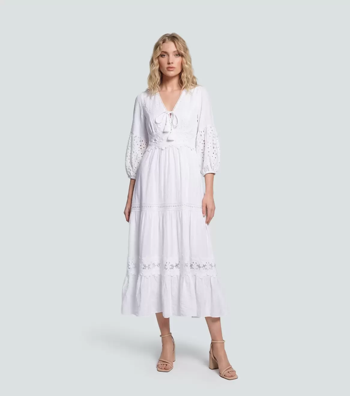 Vestido Largo Para Mujer Con Detalles En Ojalillo Derek