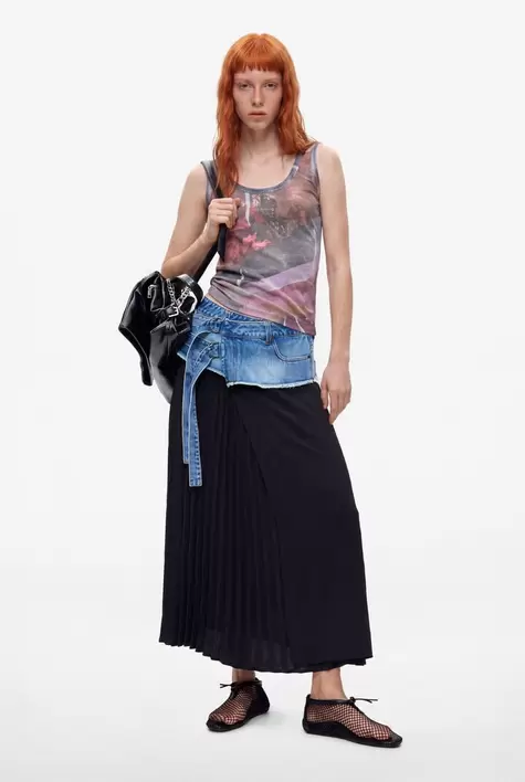 Falda Denim Plisada Larga