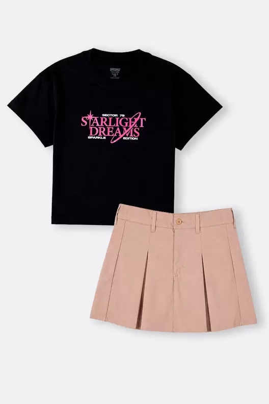 Conjunto de camiseta crop y falda short para niña