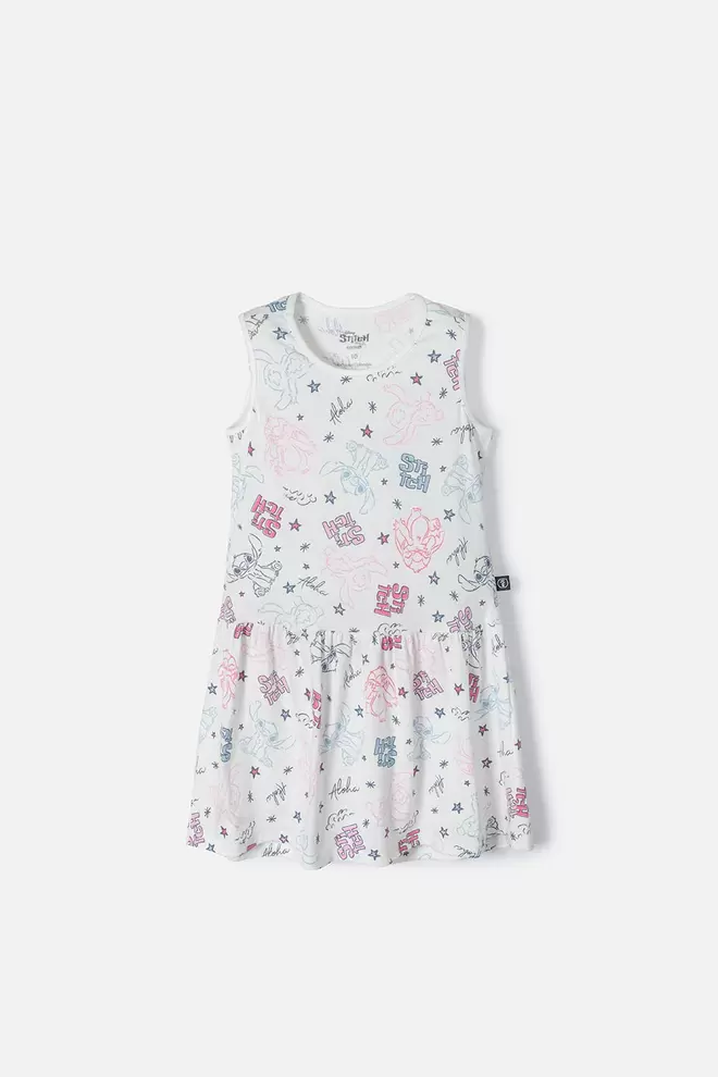 VESTIDO DE STITCH MARFIL MANGA SISA CON BOLERO PARA NIÑA