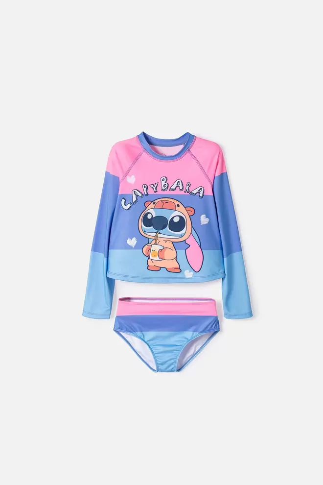 CONJUNTO DE BAÑO DE STITCH MANGA LARGA MULTICOLOR PARA NIÑA