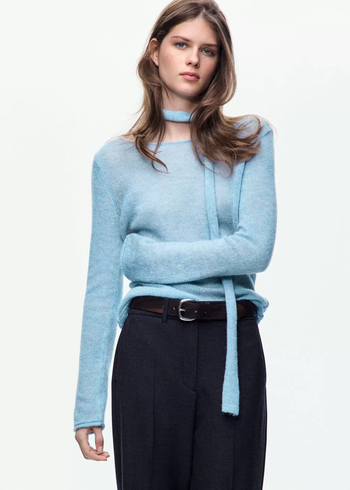 Boat neck jersey with scarf detail