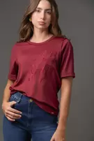 Camiseta Mujer Manga Corta con Cuello Redondo - Vinotinto