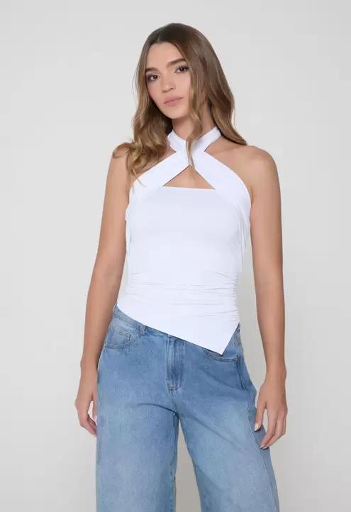 Blusa halter drapeada para mujer