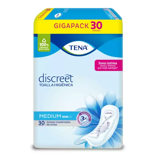 Toalla Tena Discreet Medium 30 Unidades 3 Gotas