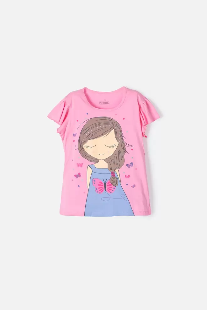 CAMISETA DE MIC MANGA CORTA ROSADA PARA NIÑA