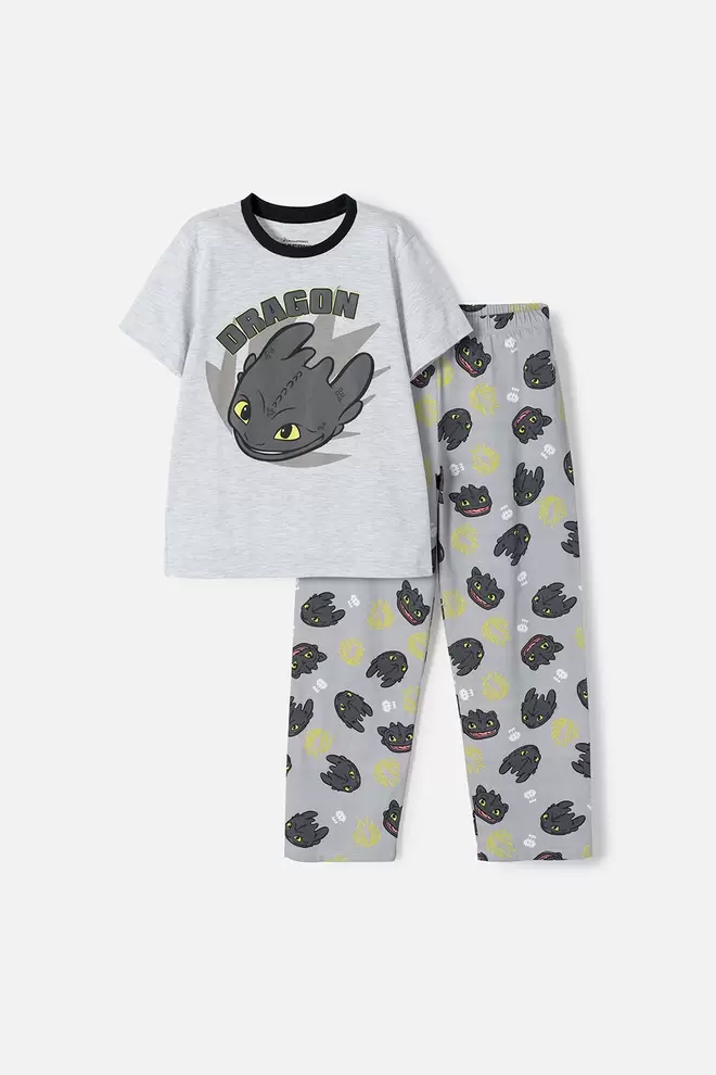 PIJAMA CÓMO ENTRENAR A TU DRAGÓN GRIS Y NEGRA DE PANTALÓN LARGO PARA NIÑO