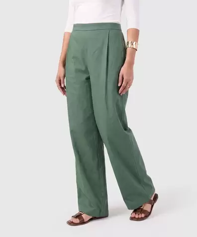 Pantalón Amplio Mujer con Pliegues Frontales