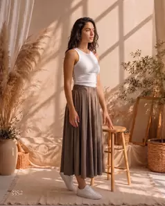 Falda Midi Fluida con Cintura Elástica NESGAS SUED