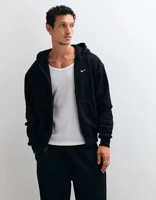 Nike Solo Fleece oversized double zip hoodie in black