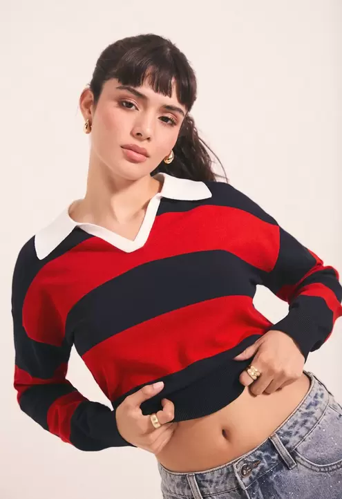 Blusa manga larga polo para mujer