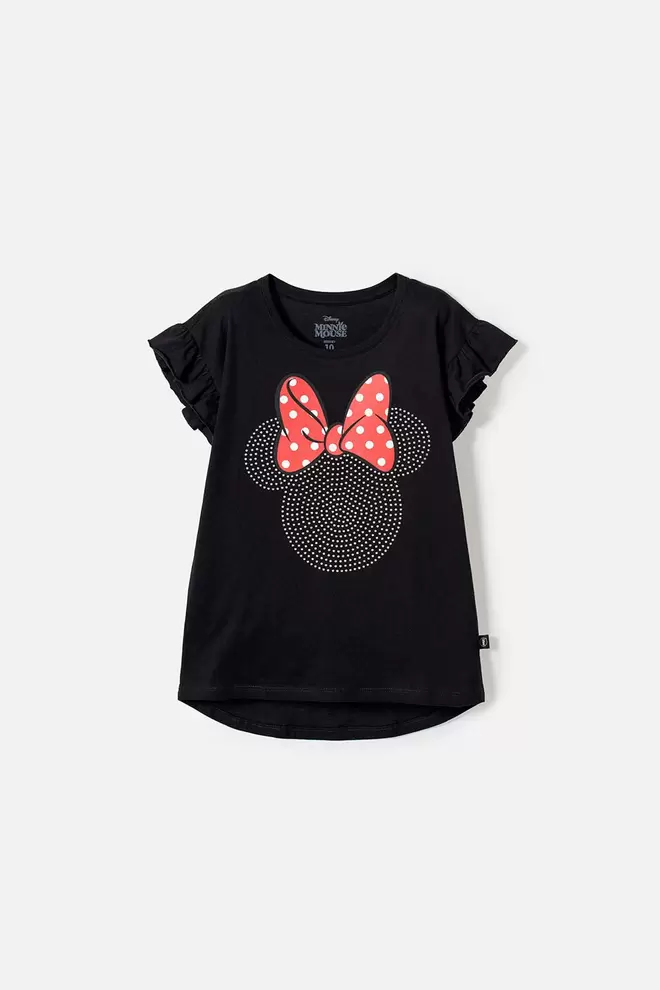 CAMISETA DE MINNIE MOUSE MANGA CORTA NEGRA PARA NIÑA