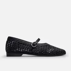 Baleta plana lunara de cuero para mujer - Negro