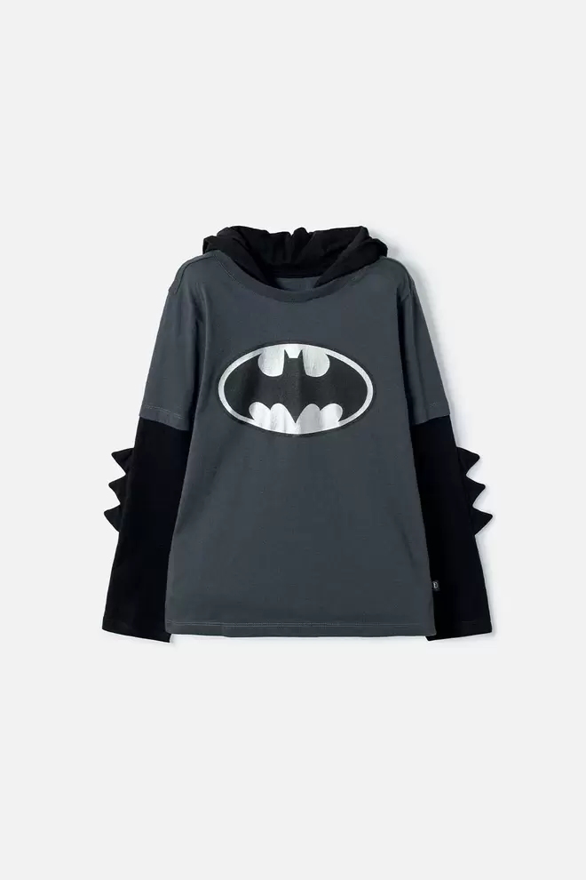 CAMISETA DE BATMAN MANGA LARGA GRIS Y NEGRO PARA NIÑO