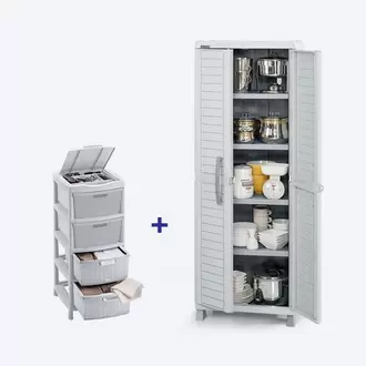 Combo Cocina Barú, 1 Armario Grande, 1 Gavetero Fique De 4 Gavetas Con Tapa Organizadora