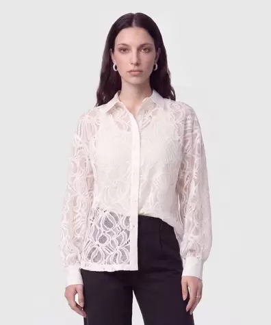 Camisa en Encaje con Transparencia Para Mujer