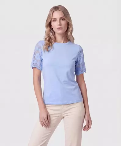 Camiseta Con Mangas De Encaje Para Mujer
