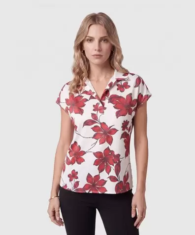 Blusa Cuello Camisero Manga Corta Mujer