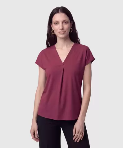 Camiseta Cuello en V Acanalada Mujer