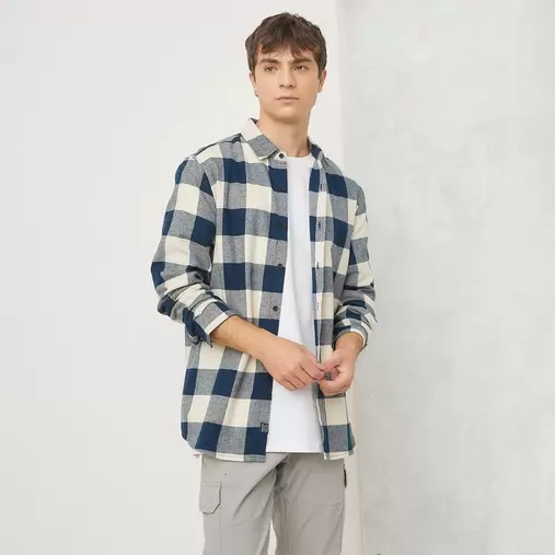 Camisa Hombre Manga Larga de Cuadros de Algodón Bearcliff