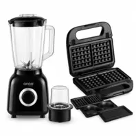 Combo Licuadora 2 en 1 vaso plástico y mezclador + Sanduchera 3 en 1