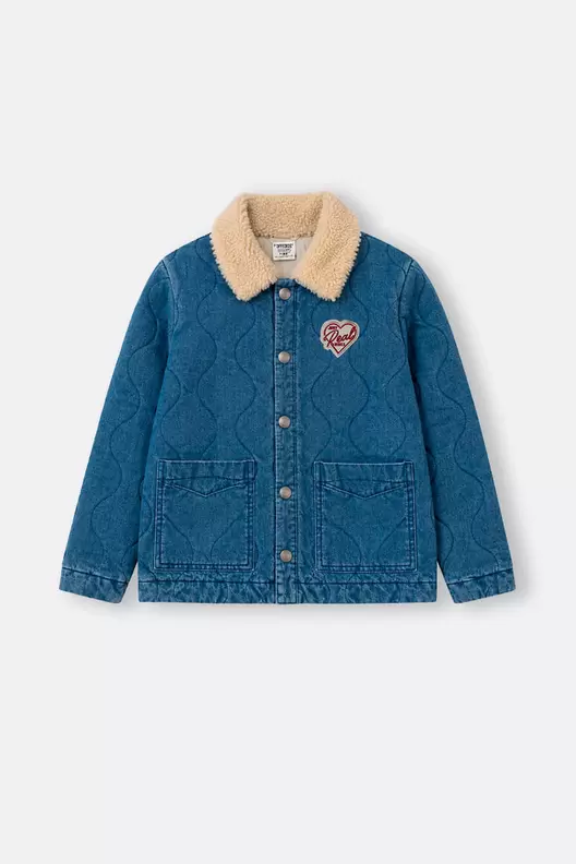 Chaqueta denim con broches para niña