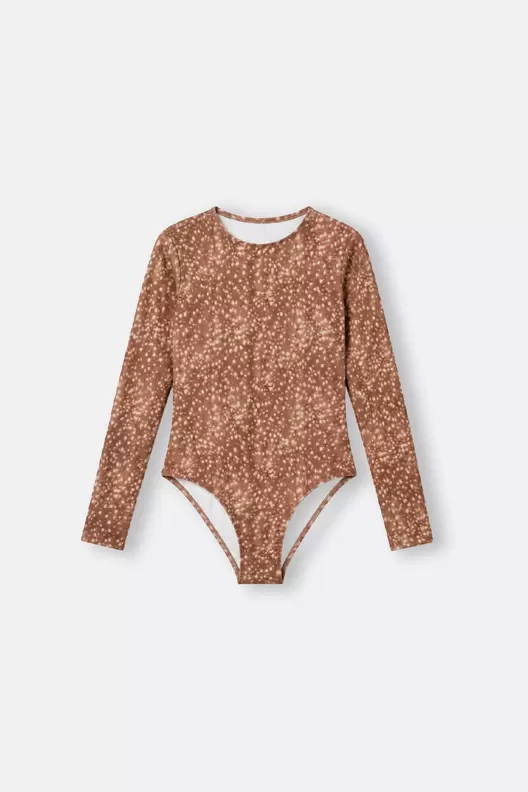 Body manga larga para niña en animal print