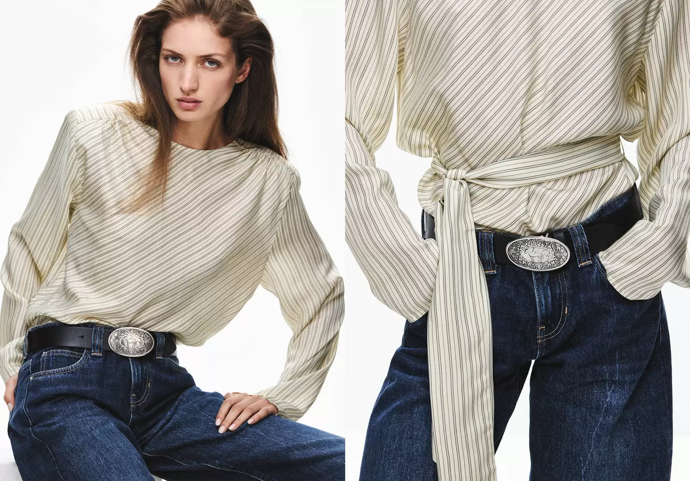 Striped blouse with tie at the waist