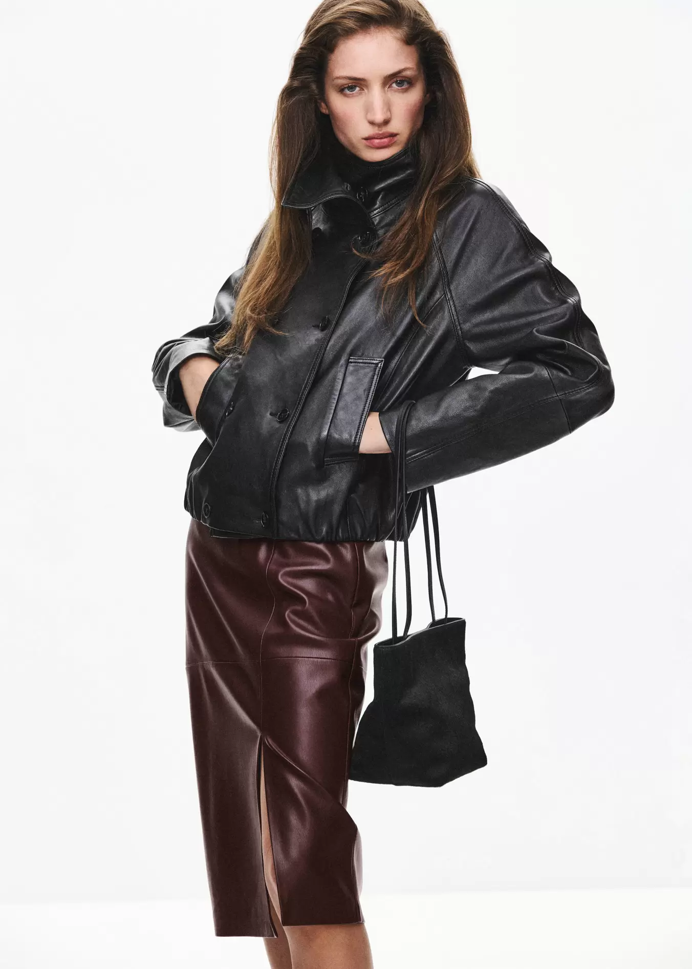 Straight leather-look skirt