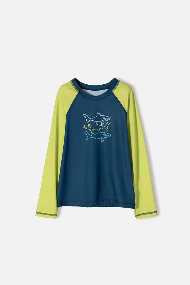 CAMISETA DE BAÑO DE MIC AZUL Y VERDE PARA NIÑO