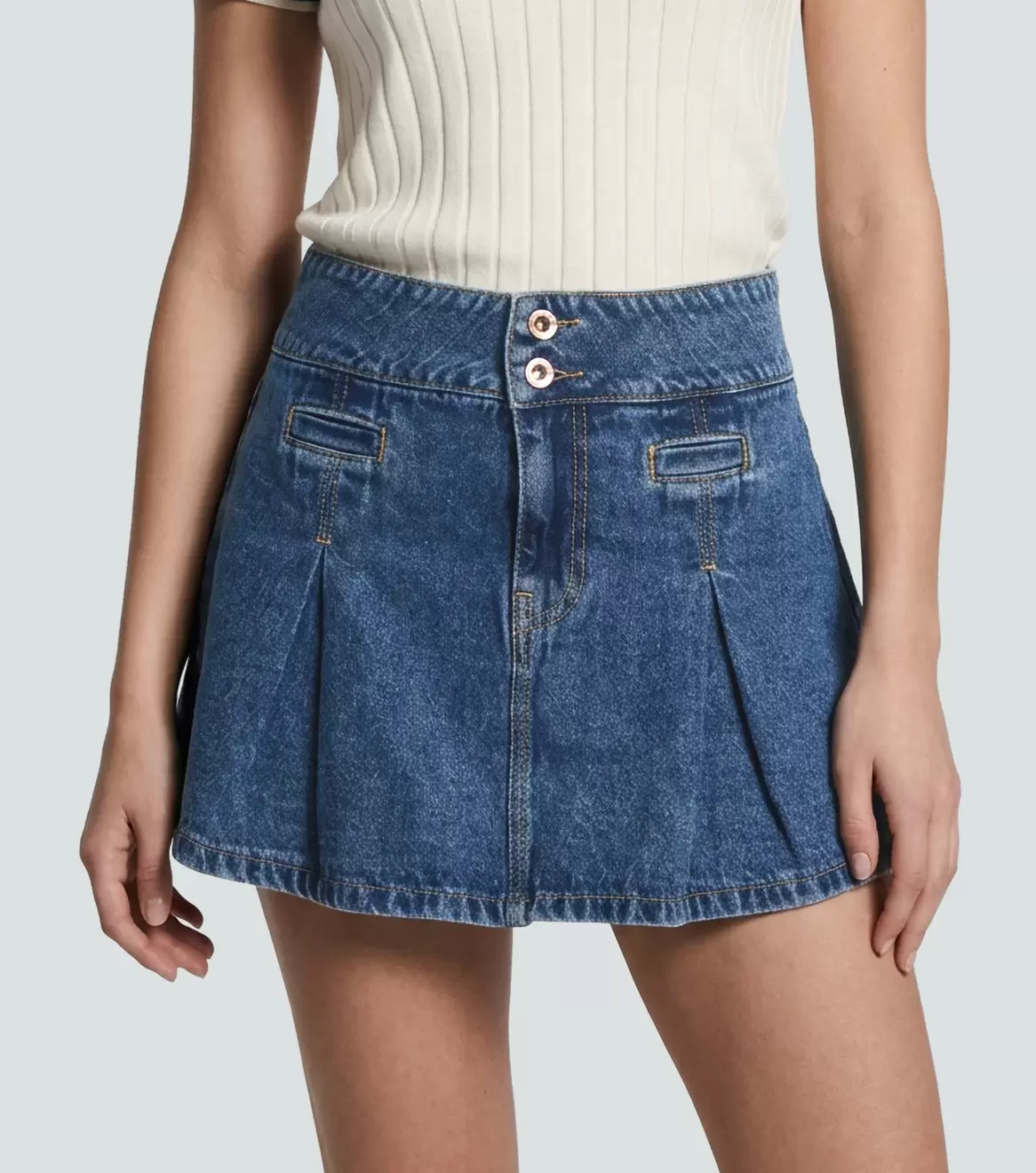 Falda En Indigo Para Mujer Con Pliegues Y Proceso Derek